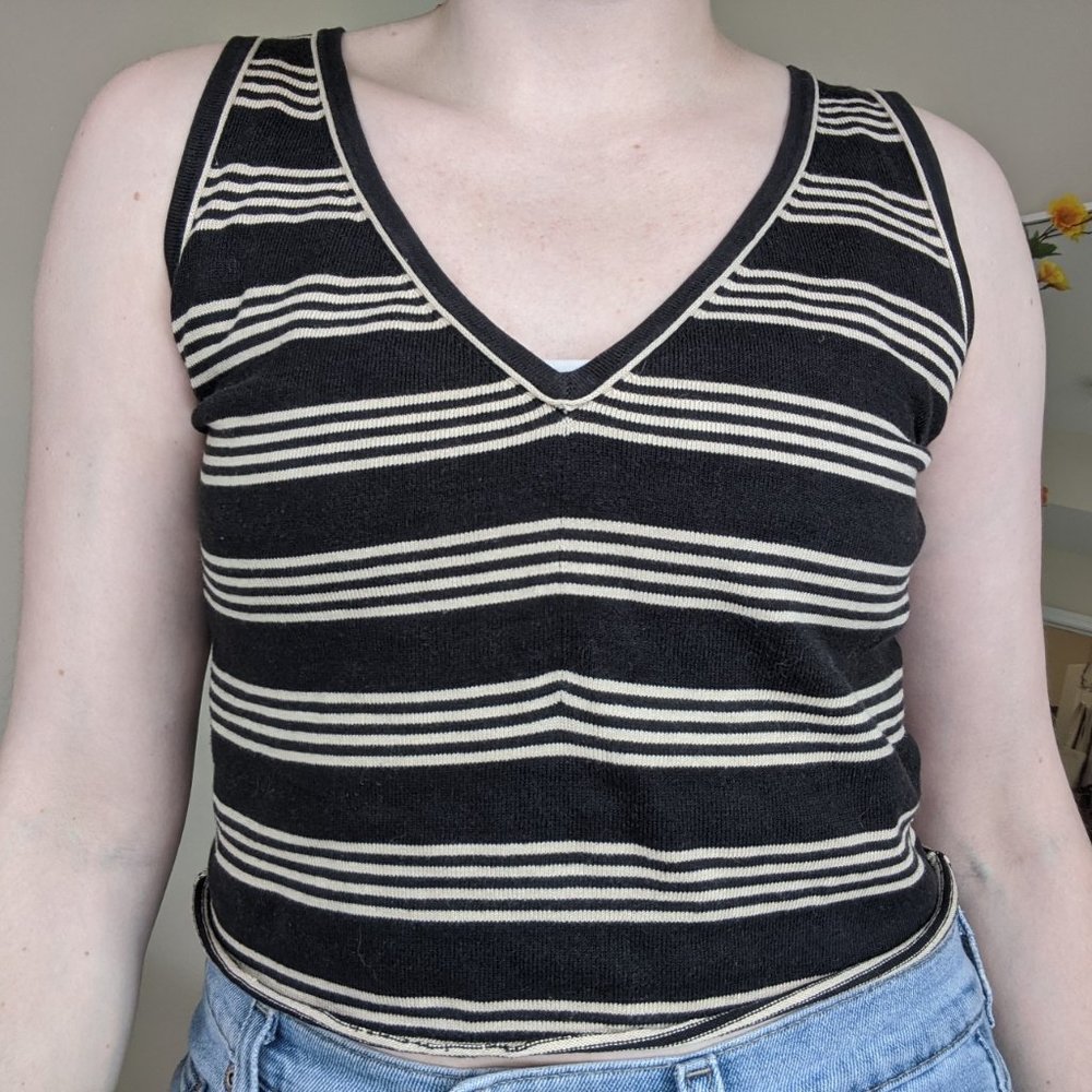 Banana Republic Cropped Striped V Neck Top